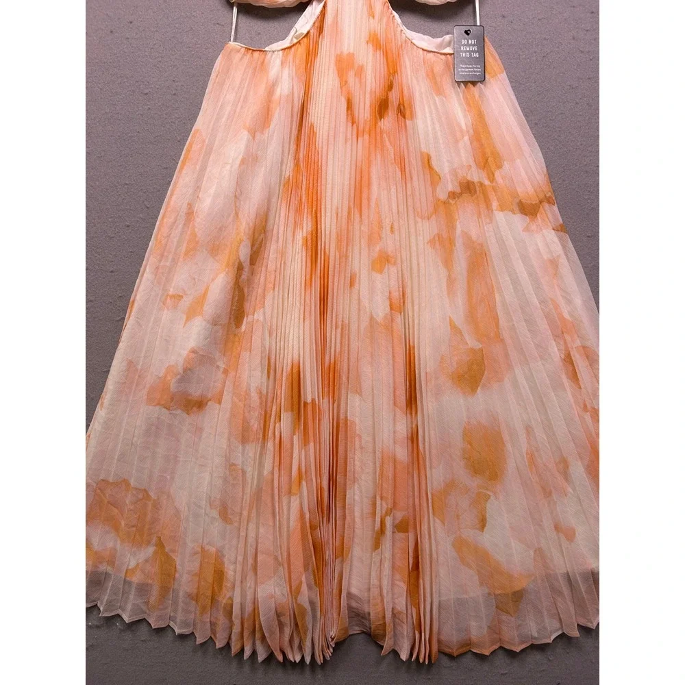 Express Maxi Dress Recycled Polyester Orange Floral Size Medium Womens